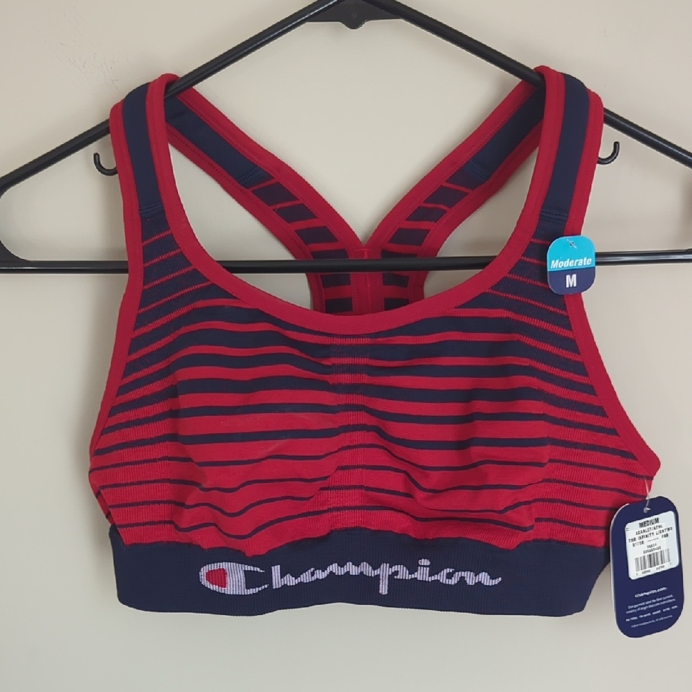 Champion Red and Navy Striped Racerback Sports Bra Size Medium